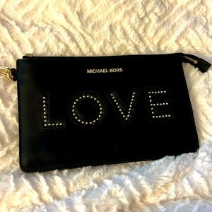 Michael Kors Black Studded Leather Love Wristlet